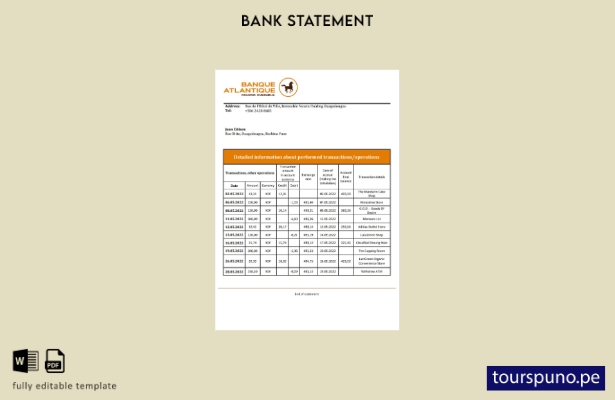 listo para imprimir plantilla de word   extracto bancario de Burkina Faso Banque